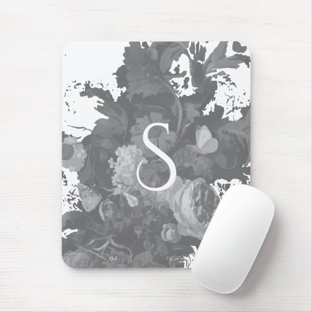 Black and White Floral Artistic Personalized Gift Mouse Pad (With Mouse)