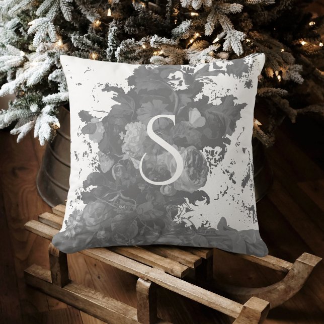 Black and White Floral Artistic Personalized Gift Throw Pillow (Creator Uploaded)