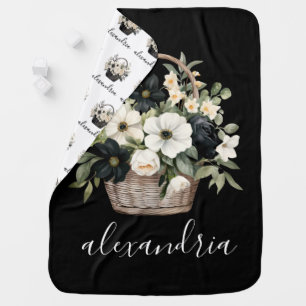 Black and White Floral Baby Blanket