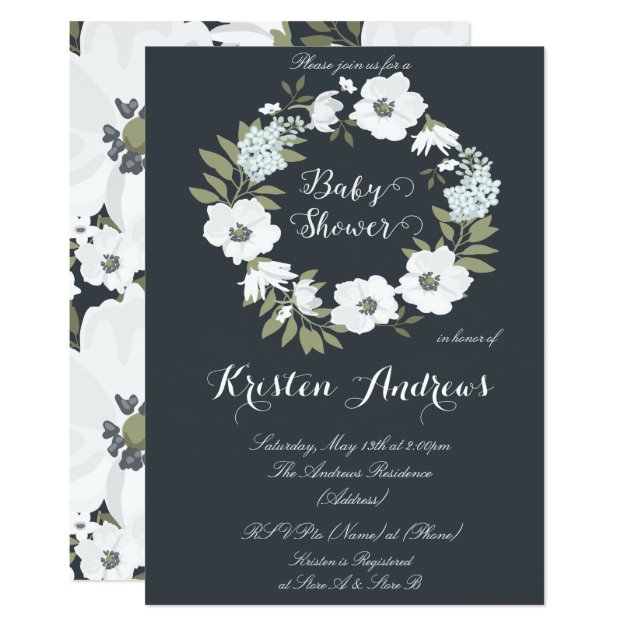 Black And White Floral Baby Shower Invitation