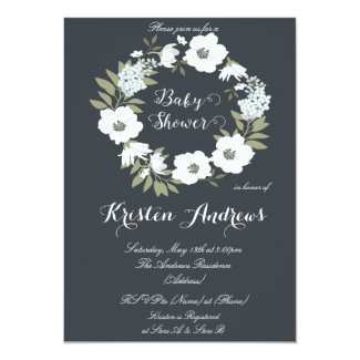 Black and White Floral Baby Shower Invitation