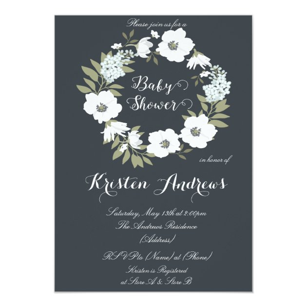 Black And White Floral Baby Shower Invitation