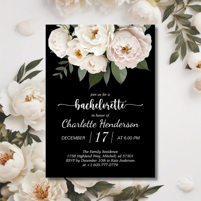 Black And White Floral Bachelorette Party Invitation (Creator Uploaded)