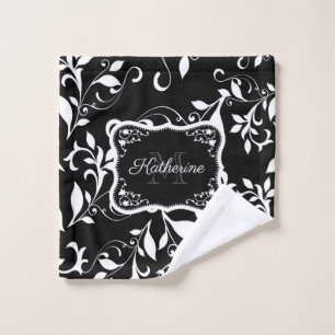 Black and White Floral Bath Towel Set
