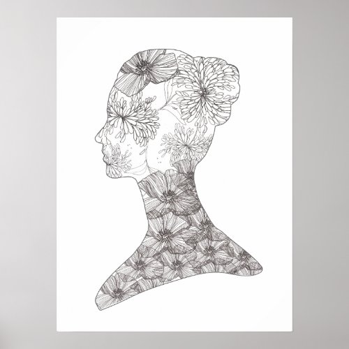 Black and White Floral Beauty Girl Salon Spa Poster