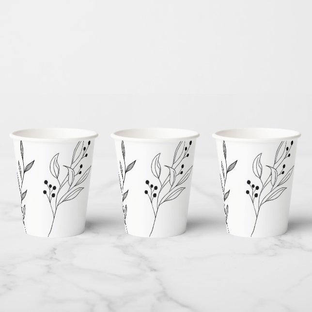 Black and White Floral Boho Wedding Paper Cups (Multi)