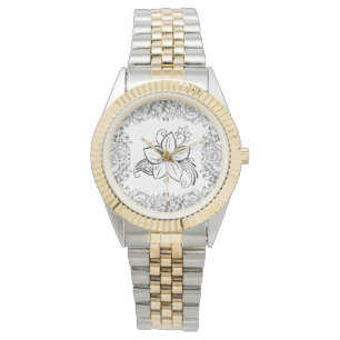 Black and White Floral Botanical Watch
