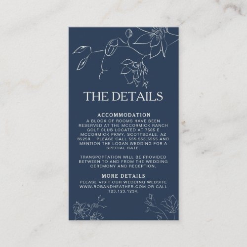 Black and White Floral Botanical Wedding Details E Enclosure Card