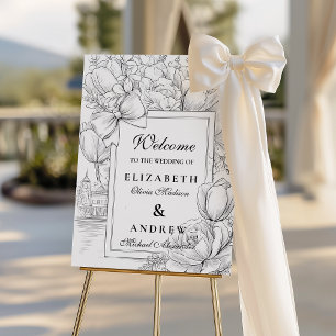 Black and White Floral Bow Wedding Foam Board