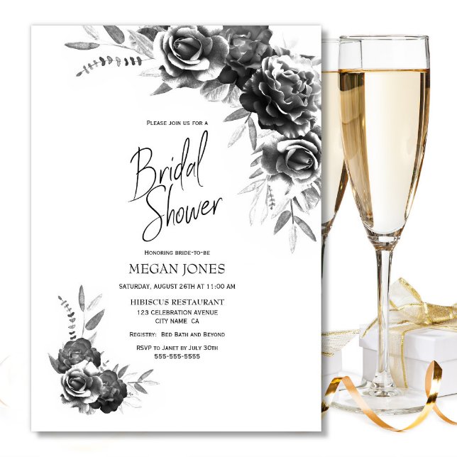 Black and White Floral Bridal Shower Invitation