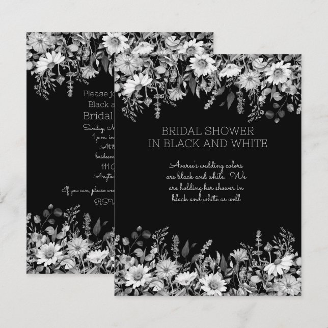 Black and White Floral Bridal Shower Invitation (Front/Back)