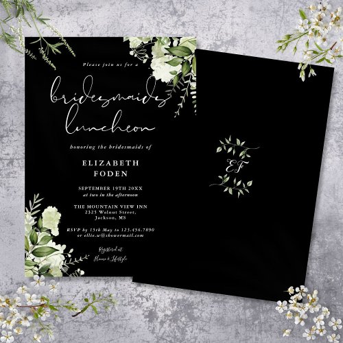 Black And White Floral Bridesmaids Luncheon Invitation