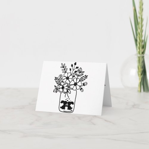 BLACK AND WHITE FLORAL BUNNIES LOVE CARD