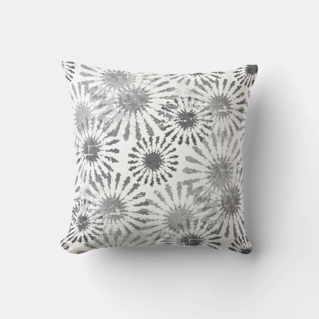 Black and White Floral Burst Throw Pillow (Front)