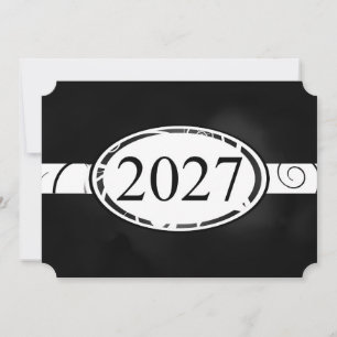 Black and White Floral Button 2027 Card