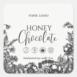 Black and white floral candle or soap label 