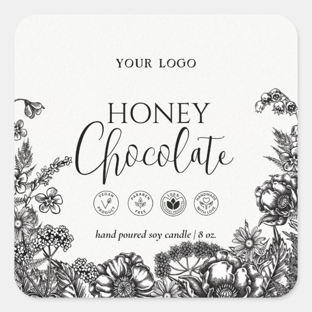 Black and white floral candle or soap label  (Front)