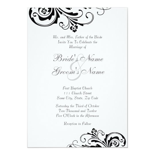 Black And White Floral Chic Wedding Invitation 