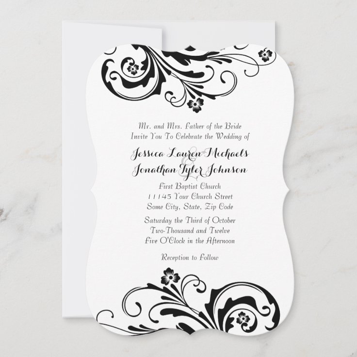 Black and White Floral Chic Wedding Invitation | Zazzle