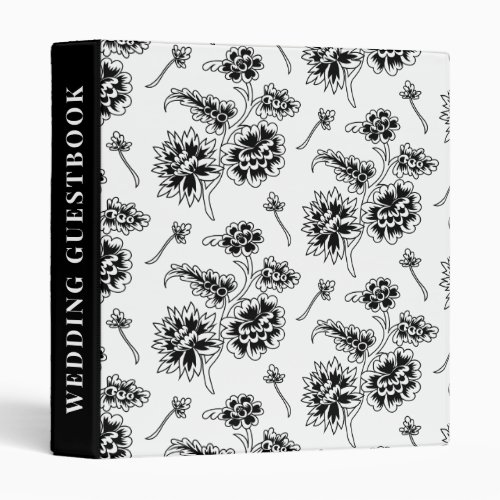 Black and White Floral Chintz Wedding Guestbook 3 Ring Binder