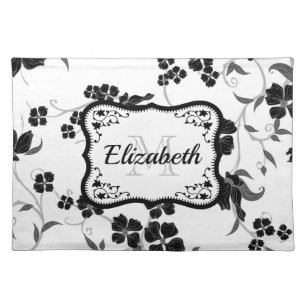 Black and White Floral Cloth Placemat
