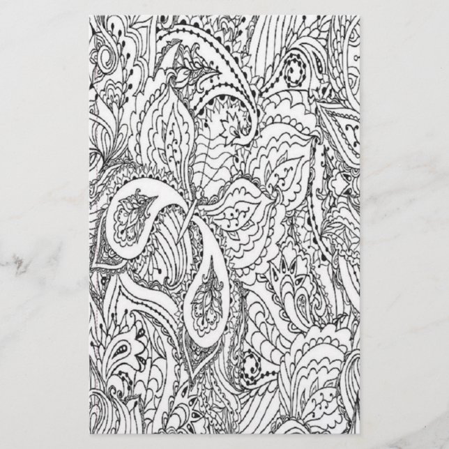 Black and white floral coloring page stationery (Front)