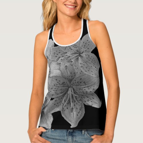 black and white floral contempory tank top