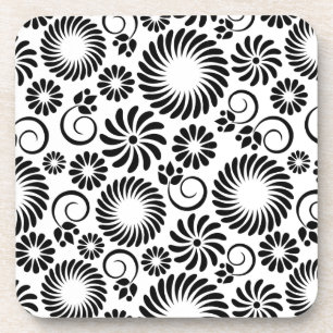 black and white floral Cork Coaster