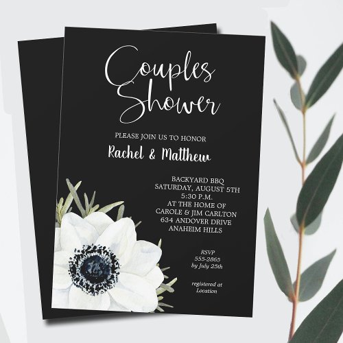 Black and White Floral Couples Wedding Shower  Invitation