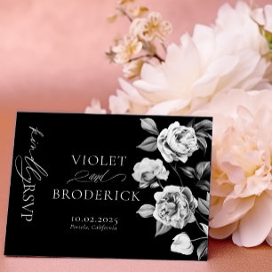 Black and White Floral Customizable RSVP Postcard