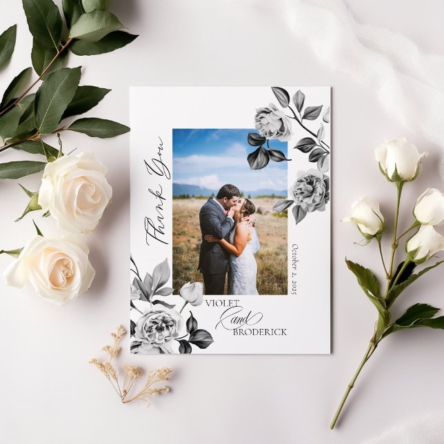 Black and White Floral Customizable Thank You Card (Creator Uploaded)
