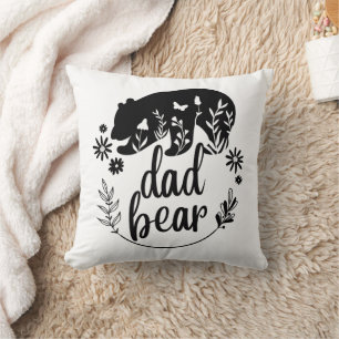Black And White Floral Dad Bear Throw Pillow