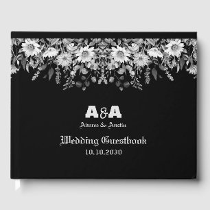 Black and White Floral Daisy Border Guest Book