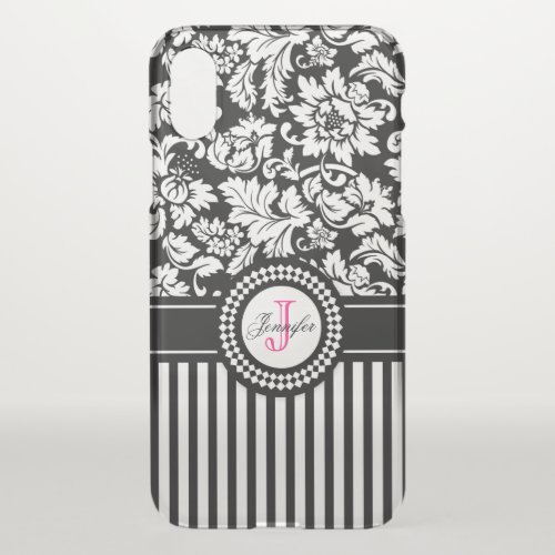 Black And White Floral Damask And Stripes iPhone X Case