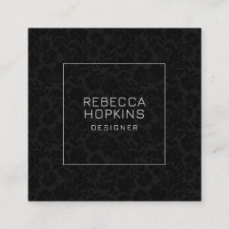 Black and white floral damask background square business card