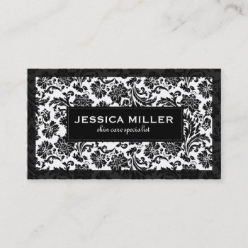 Black And White Floral Damask Business Card by artOnWear at Zazzle