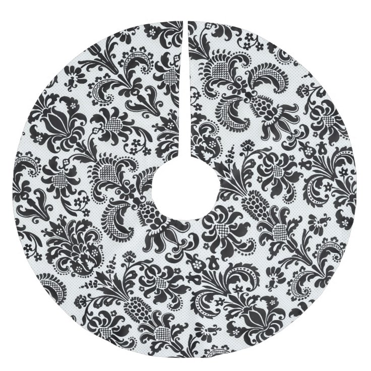 Black and White Floral Damask Christmas Tree Skirt Zazzle