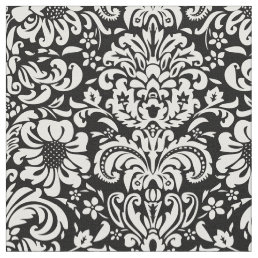 Black and White Floral Damask Fabric