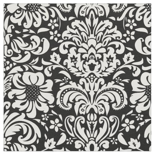 Black and White Floral Damask Fabric