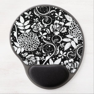 Black and White Floral Damask Gel Mousepads