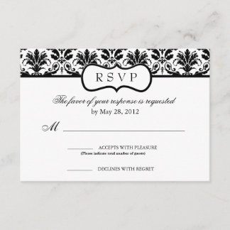Black and White Floral Damask Response Card