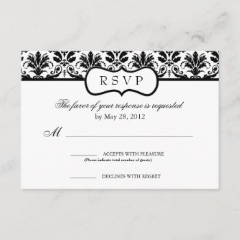 Black And White Floral Damask Response Card by TreasureTheMoments at Zazzle