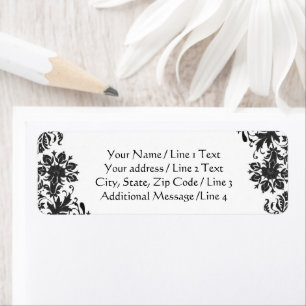Black and White Floral Damask Return Address Label