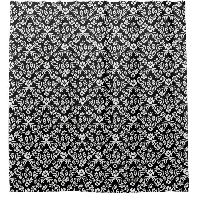 Black and White Floral Damask Shower Curtain (Front)