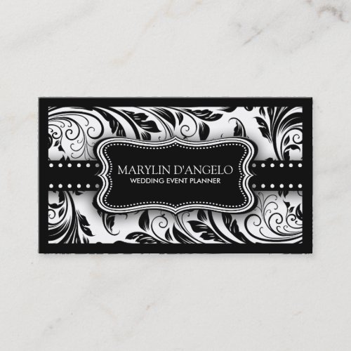 Black and White Floral Damask Wedding Planner Business Card Templates