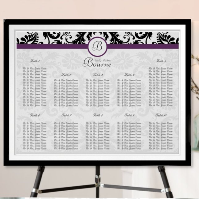 Black and White Floral Damask with Purple Accent Poster (Creator Uploaded)