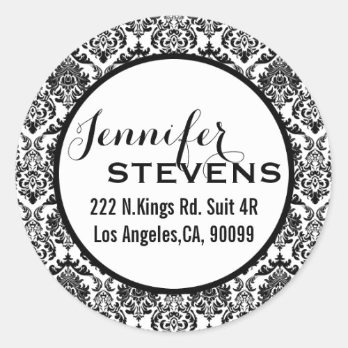 Black And White Floral Damasks 2 Classic Round Sticker