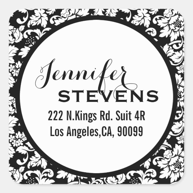 Black And White Floral Damasks Square Sticker (Front)
