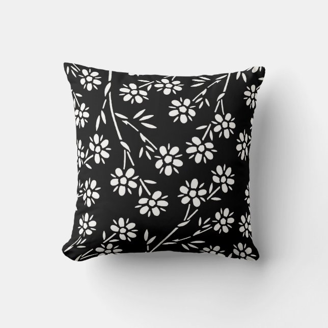 Black and White Floral Decorative Pillow (Front)