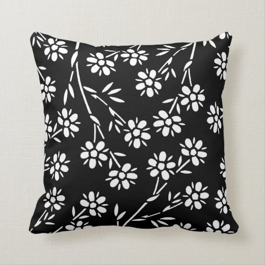 Black and White Floral Decorative Pillow
